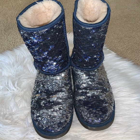 UGG Sequin Blue Classic Short Boots Size 8 - Picture 11 of 11